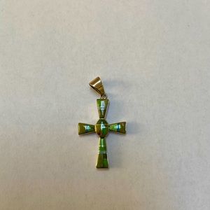 Sterling green turquoise inlay cross